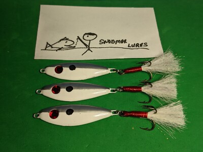 10-Pack 1/4 Oz Lead Slab Spoons For Ice Fishing & Panfish - White/Chartreuse, Size 8 Hook