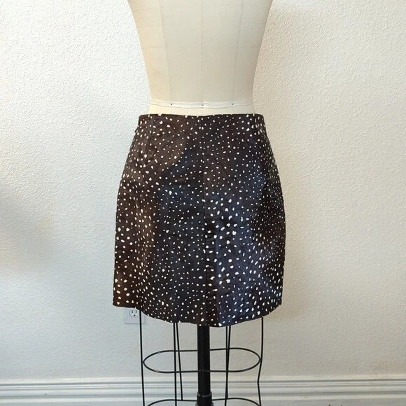 Kate Spade Falda Cuero Marrón Blanco 2 Vacas Animal Print Western Country Mini Foto 3 de 4