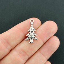 BULK 50 Christmas Tree Charms Antique Silver Tone - XC083