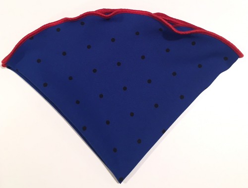 Pocket Round Blue & Black Polka Dot & Red Stitched Border By Squaretrapny.com - Picture 3 of 5