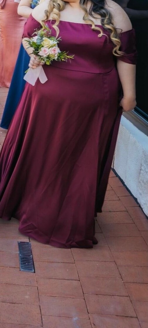 plus size bridesmaid formal dress with sleeves wine View 2