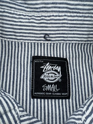 美品 限定コラボ STUSSY×Dickiesワークシャツ Stussy x Dickies Global Roots Workgear Blue White Striped