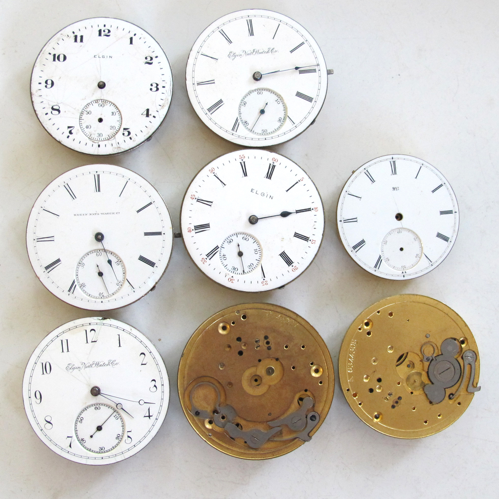 LOT 8 ELGIN POCKETWATCH MOVEMENTS Parts or Repair Antique Watches