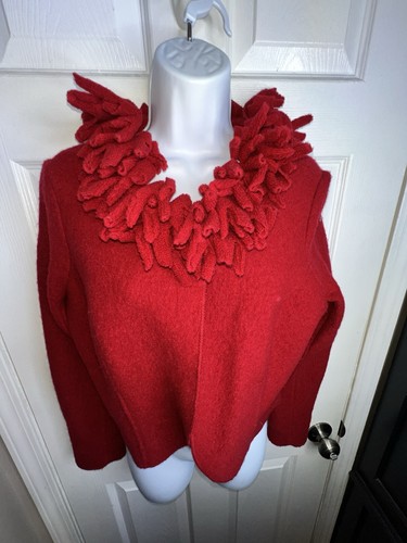 Cárdigan suéter chaqueta encogida TRIBAL Petites pequeño rojo lana hervida con volantes PS - Imagen 8 de 13