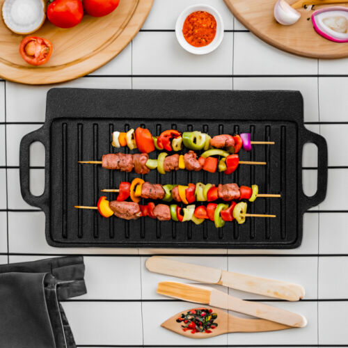 Cast Iron Griddle Hot Plate BBQ Grill Cooking Reversible Hob Steak Barbecue Pans - Picture 6 of 66