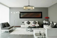 Chandelier Golden Teak Crystal Large Matte Black Foyer Entryway Dining Room 43"