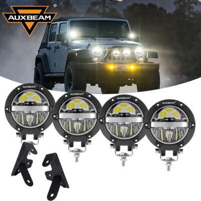 AUXBEAM LED Light Bar Spot Pods Driving Fog Lamp + Bracket For Jeep Wrangler JK