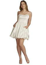 David's Bridal ~ White Satin Straps Fit & Flare Bubble Hem Party Dress 4 NEW $99