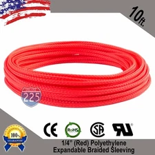 10 FT 1/4" Red Expandable Wire Cable Sleeving Sheathing Braided Loom Tubing US