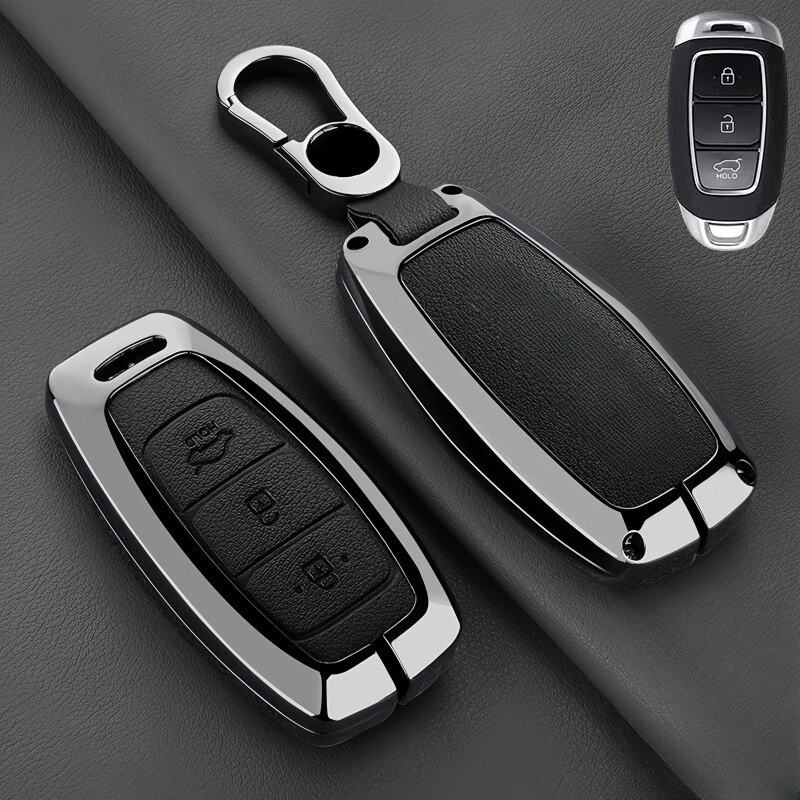 For Hyundai Elantra Accent Santa Fe Zinc Alloy Leather Car Key Fob Case Cover Foto 4 de 4