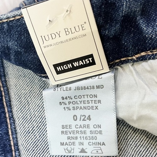 JUDY BLUE High Waist Rainbow Crop Distressed Straight Leg Blue Jeans 0/24 NWT - Picture 13 of 15