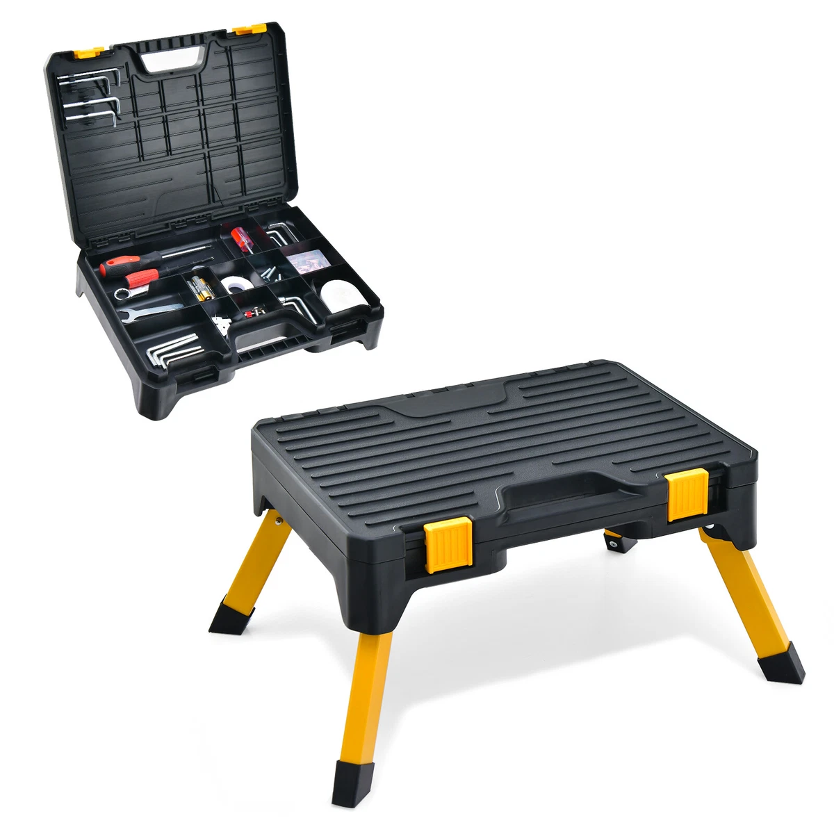 Foldable Step Ladder with Tool Box Non Slip Step Stool Ladder Max