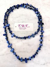 Moderna Collana Lunga Madreperla da Donna,Perle,Pietre Dure,Cristalli Blu scuro