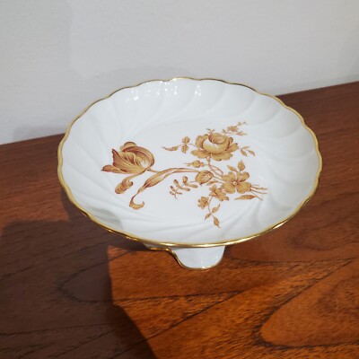 Limoges France Gold Floral Pedestal Candy Jewelry Change Dish Elegant Gold Trim