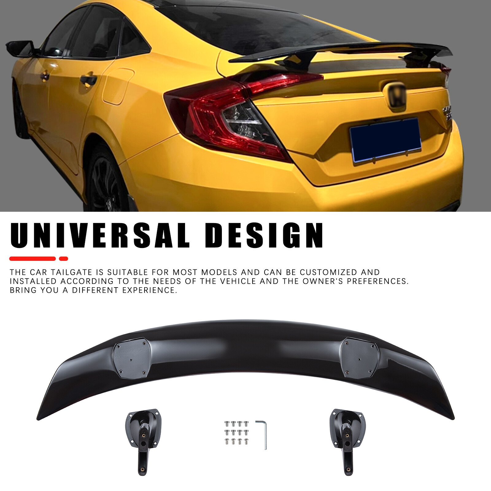 46" GT Style Gloss Black Racing Rear Trunk Spoiler Wing For Honda Civic 10TH Gen