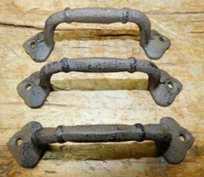 3 Cast Iron Antique Style ROUND CABLE Barn Handle Gate Pull Shed Door Handles  