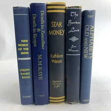 Vintage Books Lot Of 5 Navy Blue Yellow Movie Prop Shelf Display Decor Stack