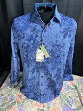 Robert Graham Classic Fit ROWE Blue Plaid Floral Casual Shirt - Sz. L - NWT