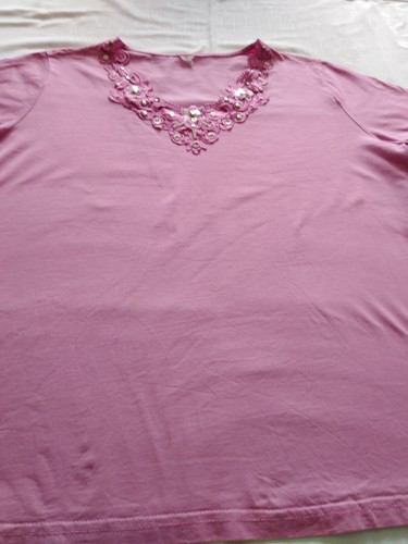 Blusen- Shirt- Kurzarm- Bestickt-Pink-Größe 44-46- Sonderangebot-