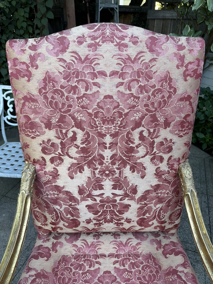 French Louis XV Giltwood Chair Rose Pink & Red Fortuny Style High end Fabric - Image 4 of 4