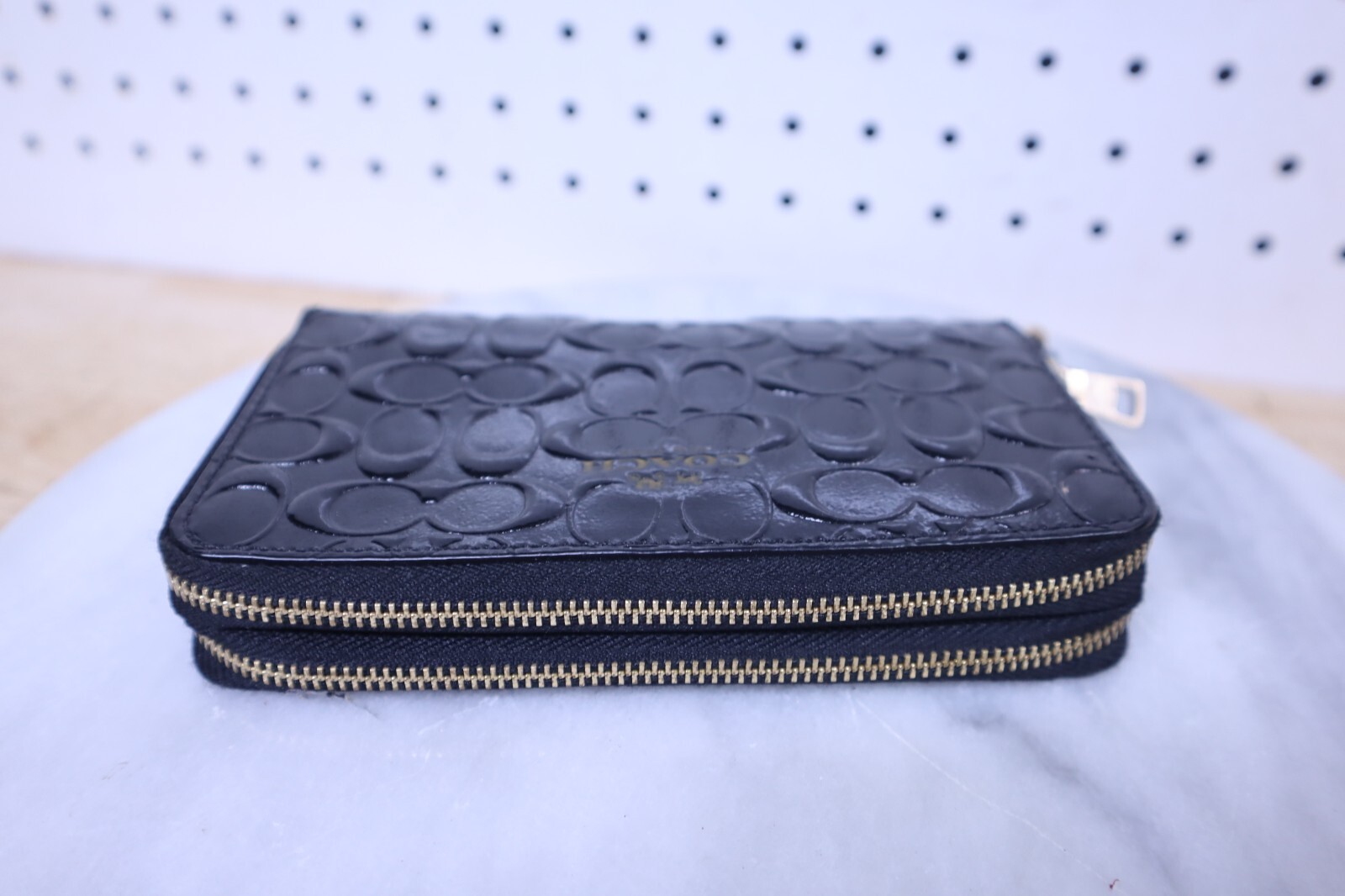 Nice Vintage Black Leather Solid Monogram Zipper … - image 4