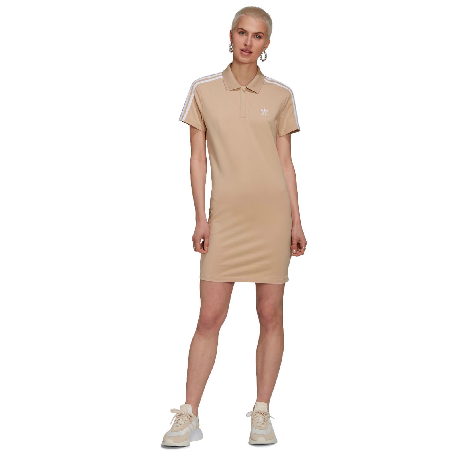 adidas Originals Adicolo Classics 3 Stripes Polo Tee Retro Kleid kurz Beige