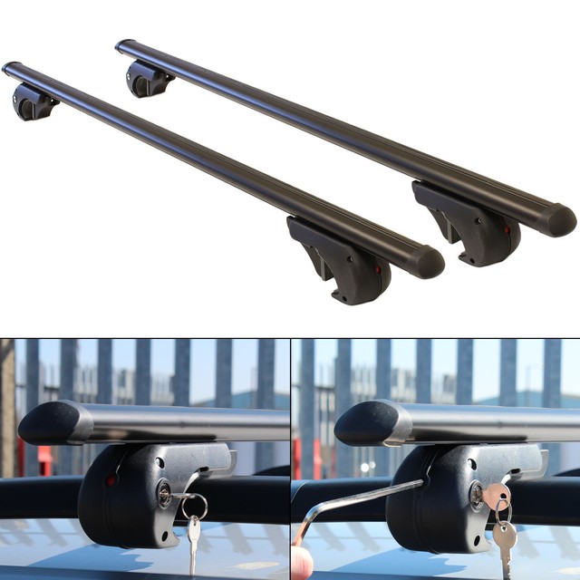 130cm Universal Fit Black Alloy Aero Locking Car Roof Bars Rack/Rails