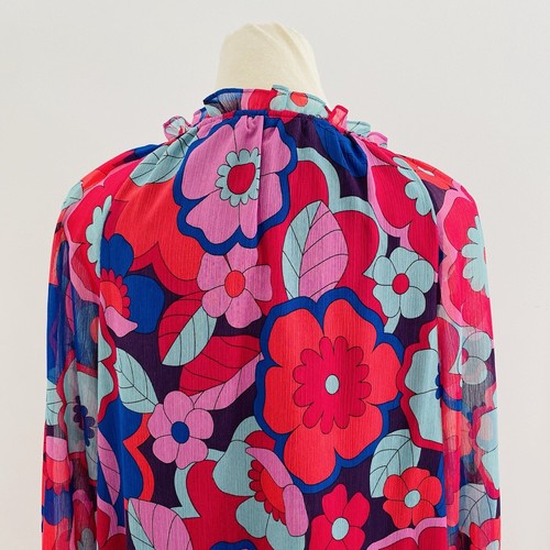 Sportsgirl Dress Size 10 Pink Purple Floral Long Sleeve High Collar - Picture 6 of 16