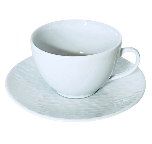 Apilco France AQUA White Raised Honeycomb Porcelain Cup & Saucer Set NEW - Picture 4 of 15