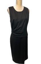 NWT $80 COVINGTON BLACK BLOUSON Formal Business FIT FLARE TEA STRETCH DRESS Sz L