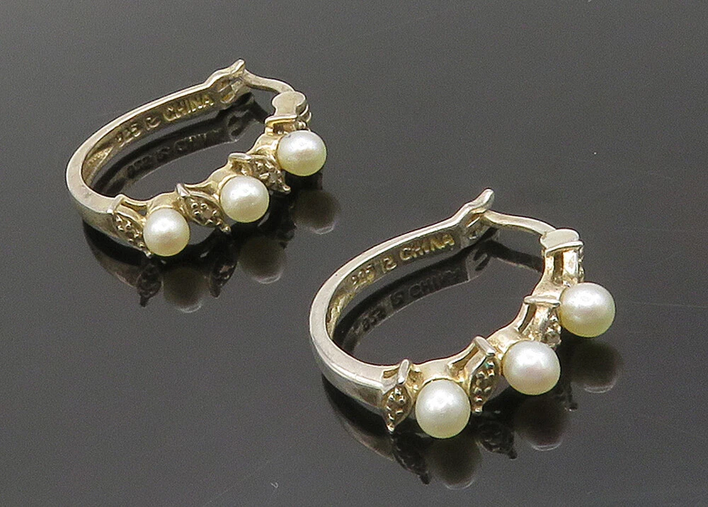 ROSS SIMON 925 Silver Genuine Diamonds Petite Pearls Hoop