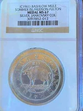 1961 BASHLOW MULE SOMMER ISL/HUDSON-FULTON MEDAL NGC MS67 (SILVER )JANKOVSKY COL