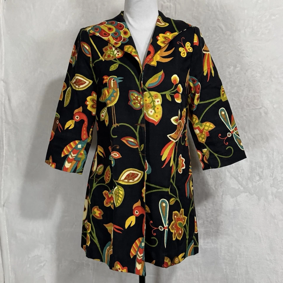 Abrigo Blazer 3 Hermanas Boho Tapiz XS Mediados de Siglo Mod Pájaro Declaración Floral Y2K Foto 3 de 4
