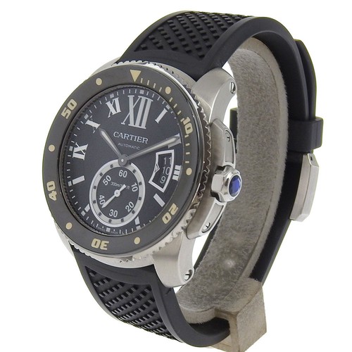 CARTIER CALIBRE DIVER W7100056 WATCH SS RUBBER AUTOMATIC MEN'S BLACK DIAL USED - Picture 2 of 8