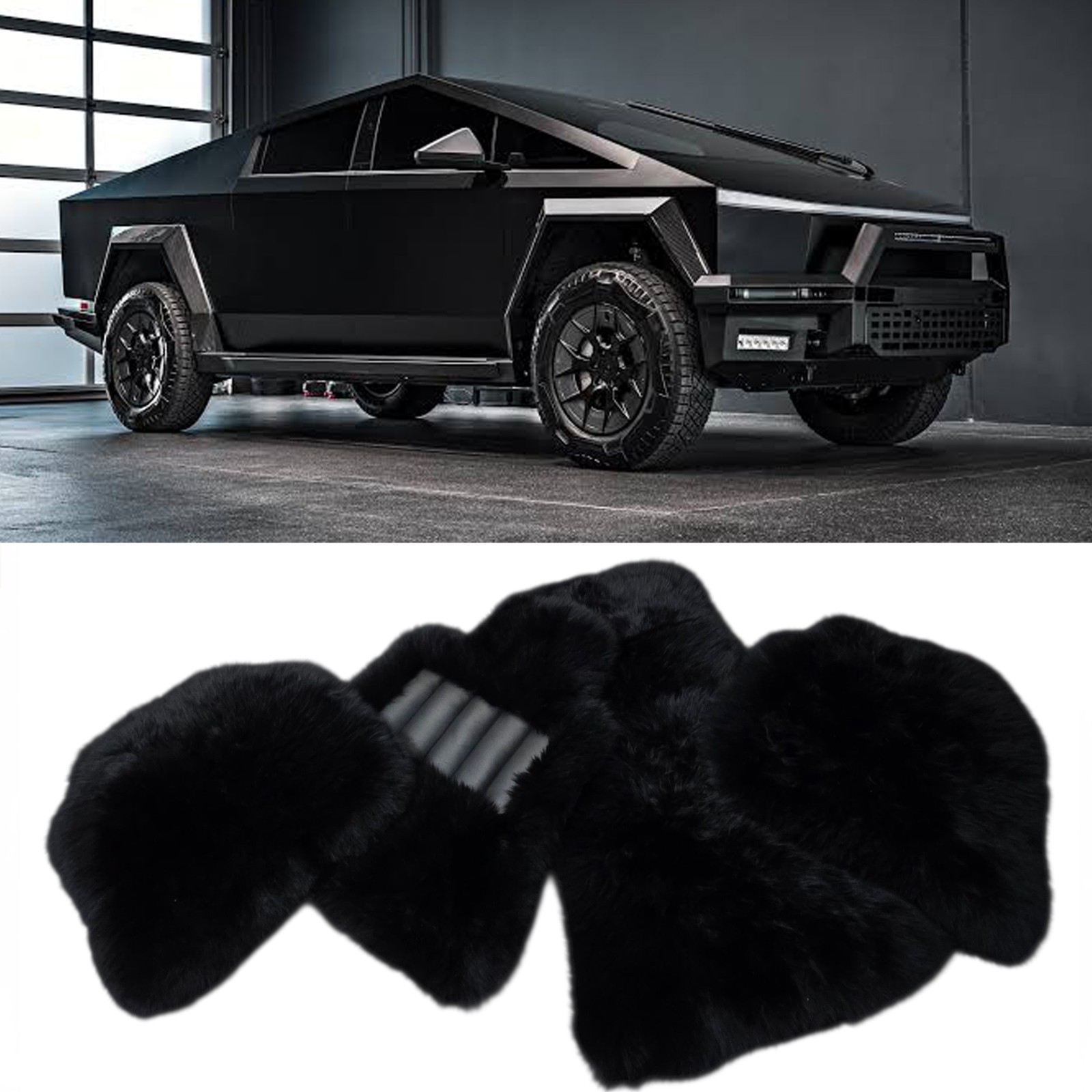 Bespoke Genuine Black Sheepskin Floor Mats for Tesla CyberTruck Model S Y 3