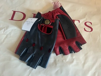 Dents Snetterton Herren Fingerlose Leder Fahrhandschuhe ENGLISCH Rot Schwarz Gr. M