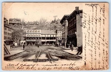 1908 PHILLIPSBURG PA UNION SQUARE TROLLEY CAR BANK E.D. VOGEL EASTON POSTCARD
