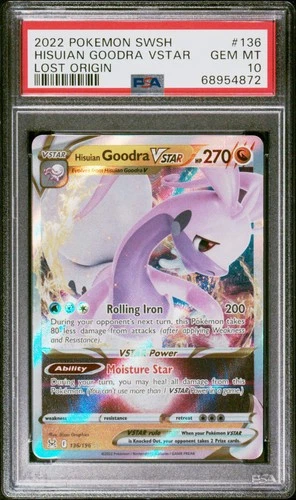 2022 POKEMON SWORD & SHIELD LOST ORIGIN #136 HISUIAN GOODRA VSTAR PSA 10