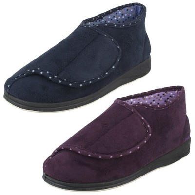 Padders Damen Slipper Boots Weite Passform Voll Öffnung Cherish Navy Purple EE