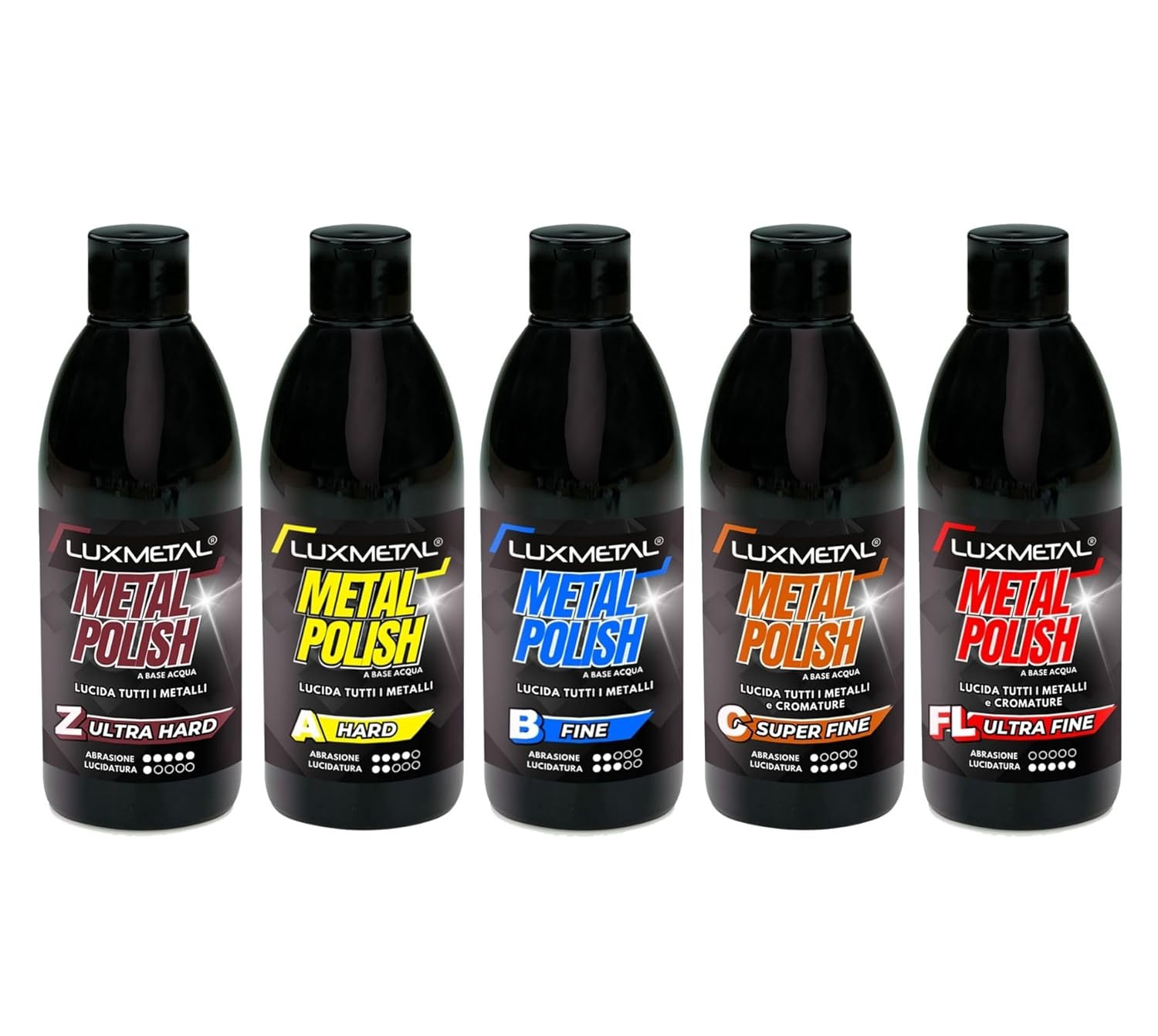 - Kit 5 Metal Polish Lucidante 250 Gr FL-A-B-C-Z Ultra Hard/Hard/Fine/S. Fine/Ul