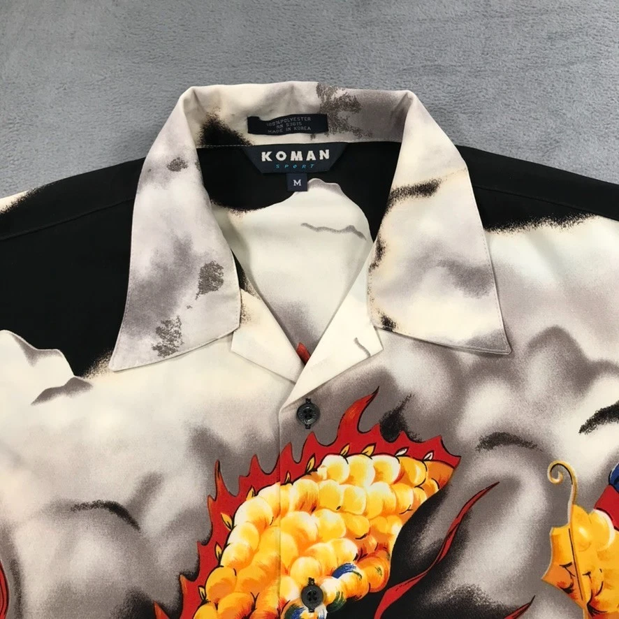 Camisa Dragão Masculina Vintage Y2K M Koman AOP Asiática Botão para Cima Clube Hip Hop Baggy - Imagem 4 de 4
