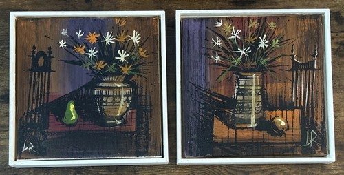 Lee Reynolds Vintage Floral Still Life Paintings Set/Pair Vanguard Studios 1968