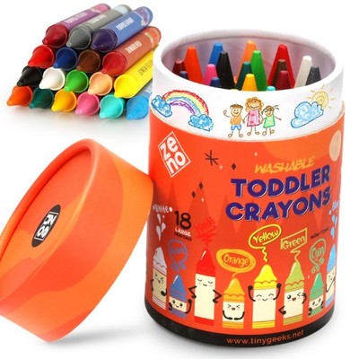 ZENO 18-Color Jumbo Crayons   Non-Toxic and Washable for Toddlers (1-3) & Kid...