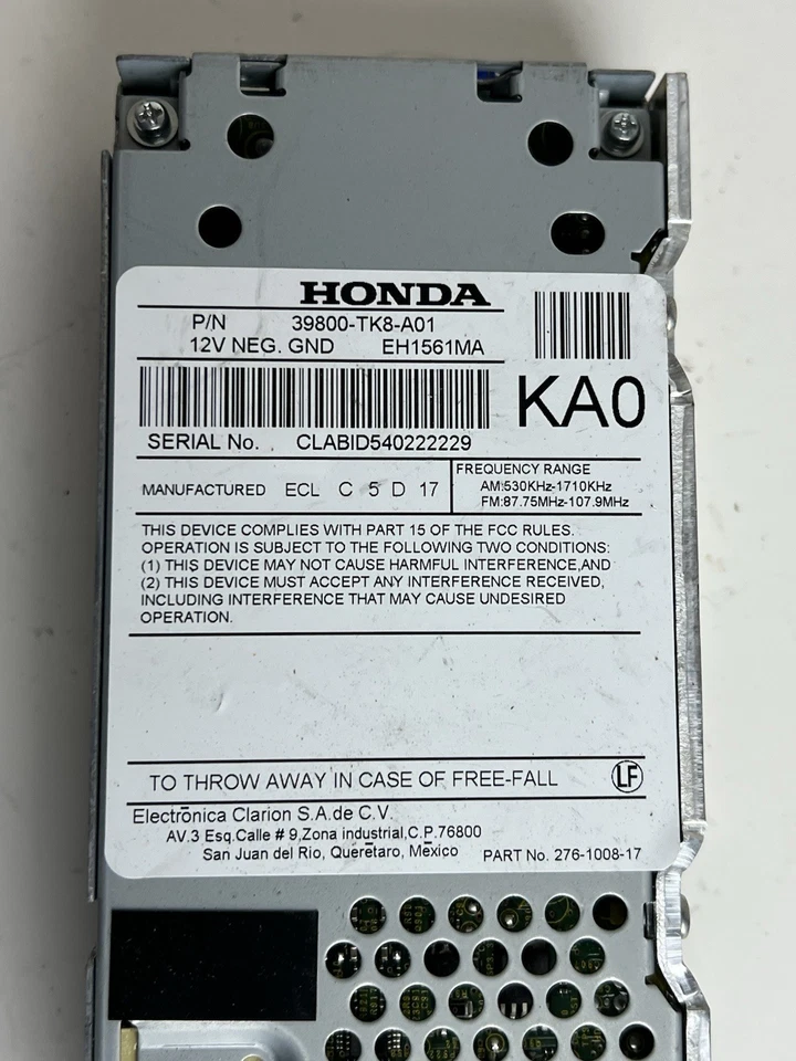 Honda Odyssey Audio XM 2015 módulo de unidad de control sintonizador 39800-TK8-A01 OEM Foto 2 de 4