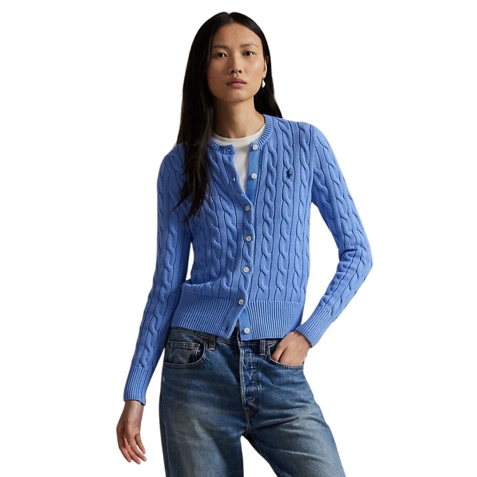 Polo Ralph Lauren Women Cable-Knit Cotton Crewneck Classic Cardigan Size XS