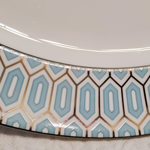 Brian Gluckstein By Lenox Clara Aqua Silver Oval Platter 13.25" USA Bone China - Picture 4 of 10