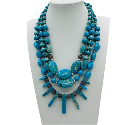Chico s Leann Multi Strand Faux Turquoise Statement Necklace Adjustable