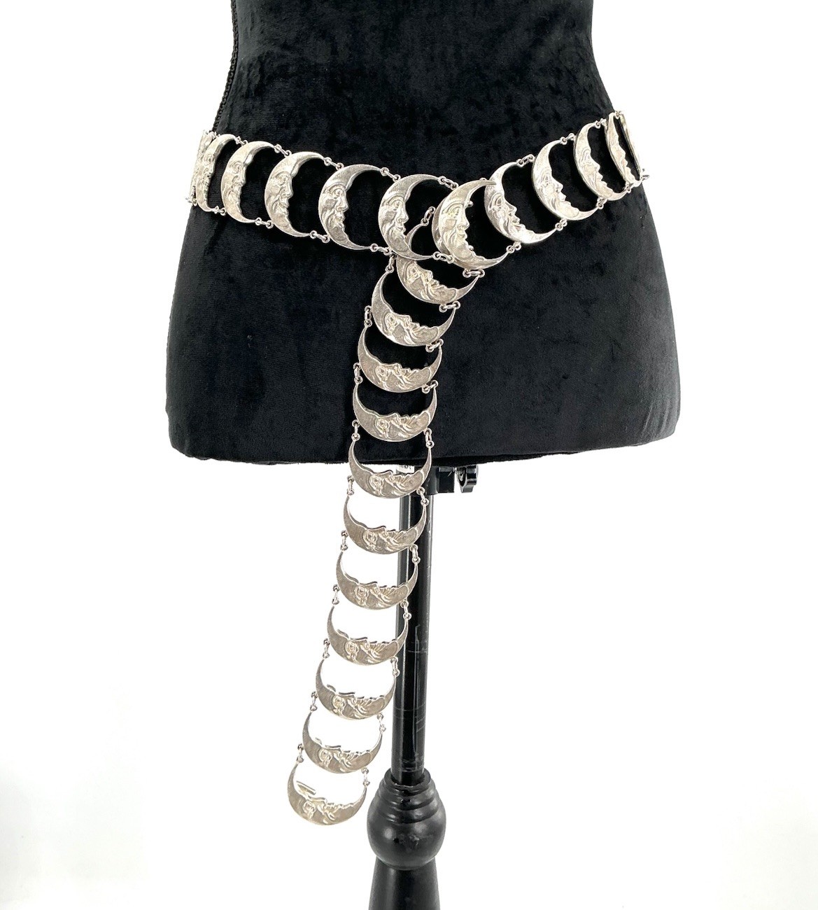 Solid Sterling Silver Crescent Moon Man Belt RARE… - image 1