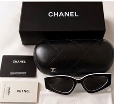 CHANEL Women's Cat Eye Sunglasses Black Plastic Frame Gray Tinted Lenses