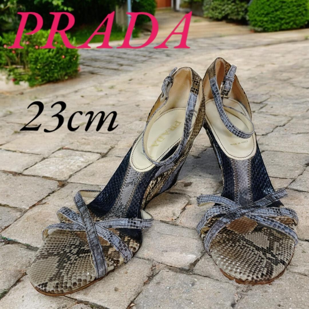 Prada Authentic Python Print Wedge Sandals Women'… - image 1